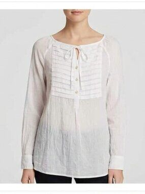 Gap Women's Size XS White Silk Blend Sheer Long Roll Tab Sleeve Button Front Top